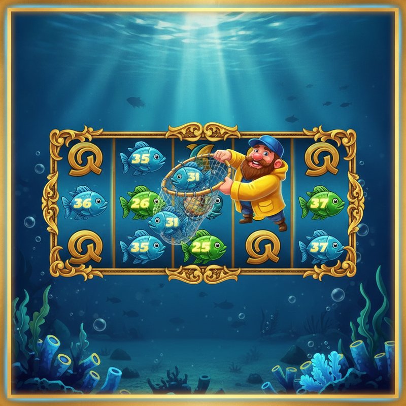 Fishin Frenzy free spins round with fisherman wild collecting fish prize values from the reels