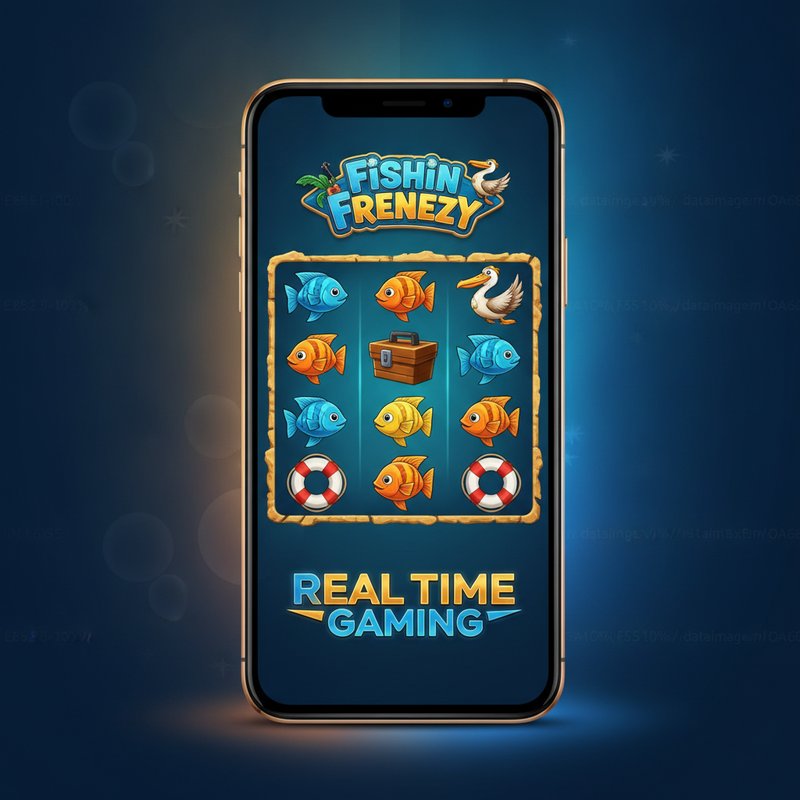 Fishin Frenzy slot displayed on a mobile device with Real Time Gaming branding